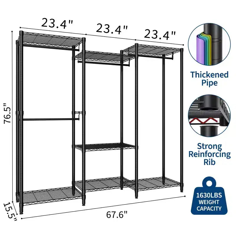 Portant à vêtements, étendoir en métal robuste avec étagères réglables, portant autoportant pour chambre à coucher, entrée, sous-sol