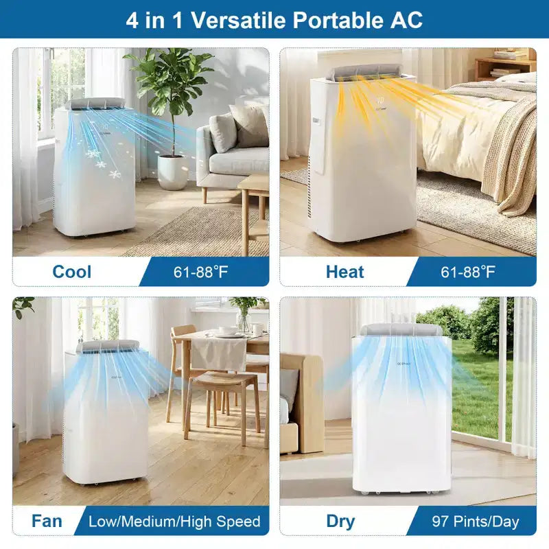 Climatiseur portable inverseur Costway 15000 BTU avec ventilateur, déshumidificateur et oscillation automatique