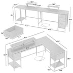66 Inch White L Shaped Computer Desk with Charging Station 94.4 Inch Long Two Person Gaming Desk 4 Drawers 2 Monitor Stands Home Office Storage