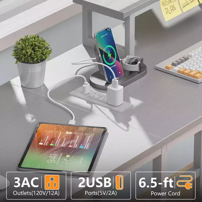 66 Inch White L Shaped Computer Desk with Charging Station 94.4 Inch Long Two Person Gaming Desk 4 Drawers 2 Monitor Stands Home Office Storage