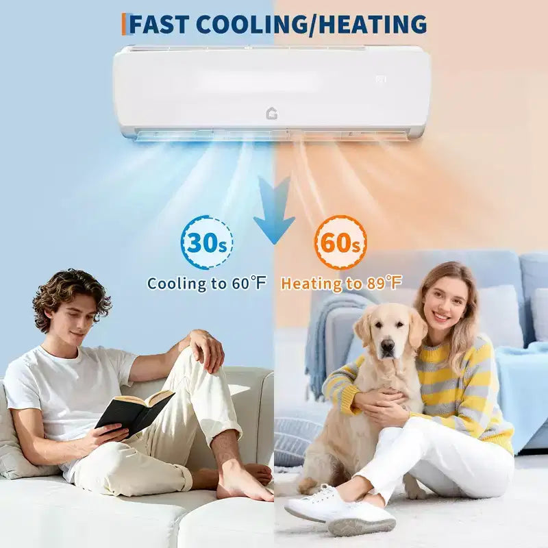 Climatiseur Mini Split Acekool 9000 BTU 19 SEER2, Pompe à Chaleur Inverter Ultra-Silencieuse, 230V, Blanc, Kit de Lignes 3m
