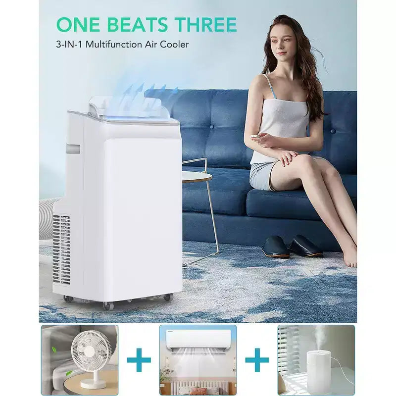 Climatiseur portable Acekool 12000 BTU 3-en-1, refroidit 51 m², télécommande, balayage automatique et minuterie, blanc