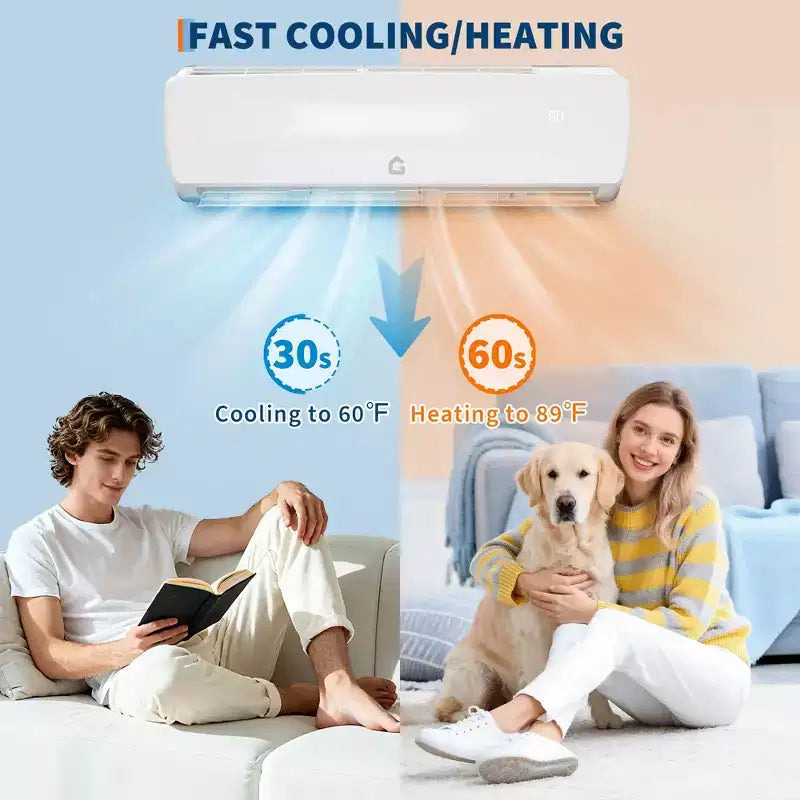 Acekool Climatiseur Mini Split 9000 BTU 19 SEER2, Pompe à Chaleur Inverter Ultra-Silencieuse, 115V, Blanc, Tuyauterie de 3m