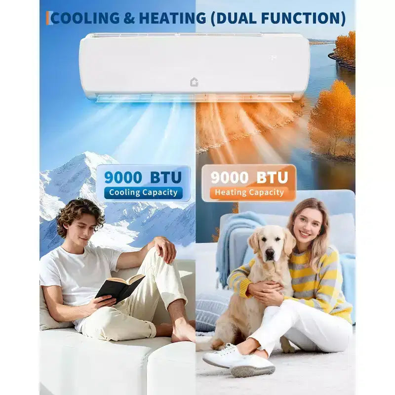 Climatiseur bibloc Acekool 9 000 BTU avec pompe à chaleur, inverseur sans conduit 19 SEER2 CA 115 V, montage mural, kit d'installation, blanc