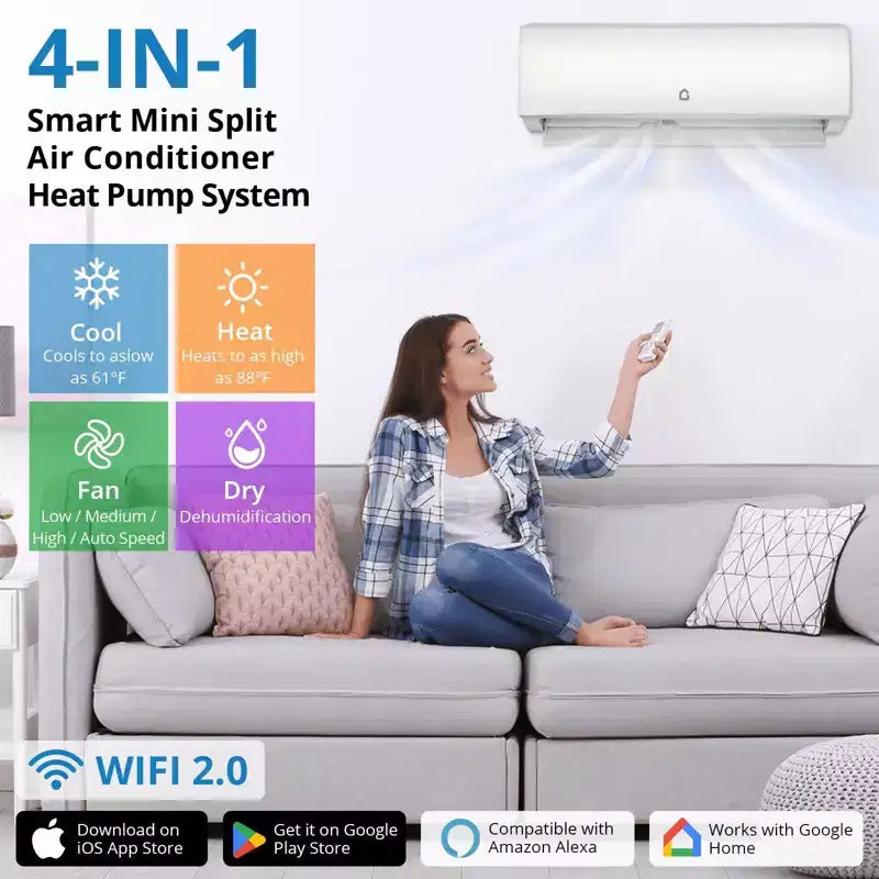 Climatiseur Chauffage Acekool 17000 BTU Mini Split, Pompe à Chaleur Inverter WiFi, Climatisation sans Conduit 230V, Refroidit Chauffe 116 m², Blanc