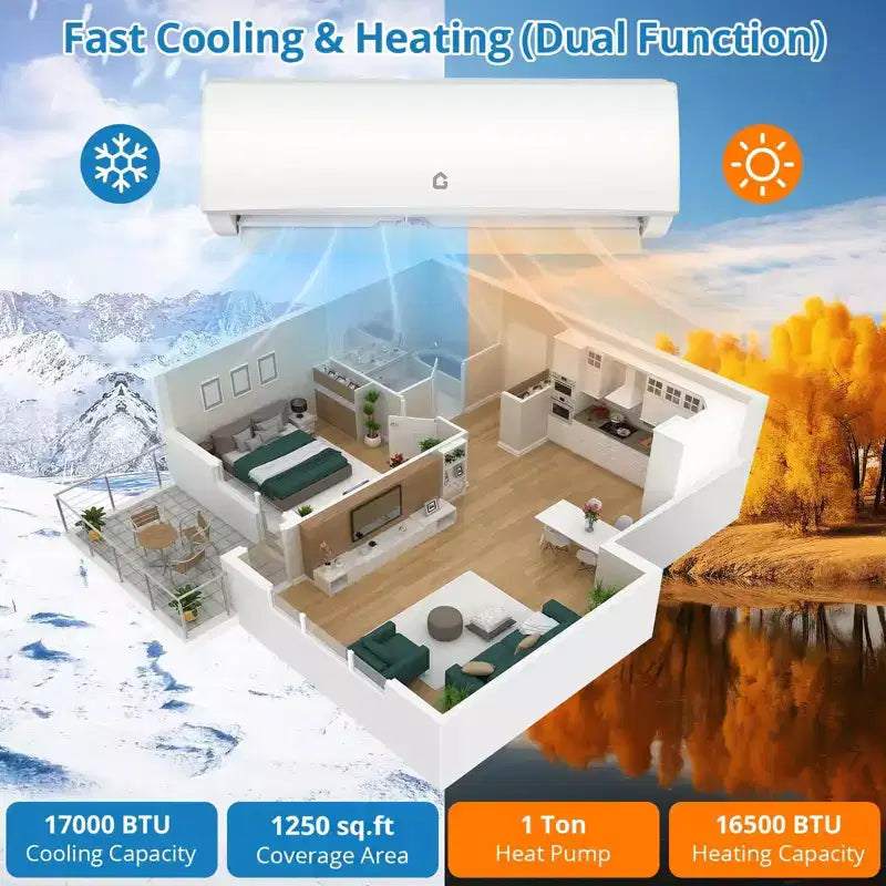Climatiseur Chauffage Acekool 17000 BTU Mini Split, Pompe à Chaleur Inverter WiFi, Climatisation sans Conduit 230V, Refroidit Chauffe 116 m², Blanc