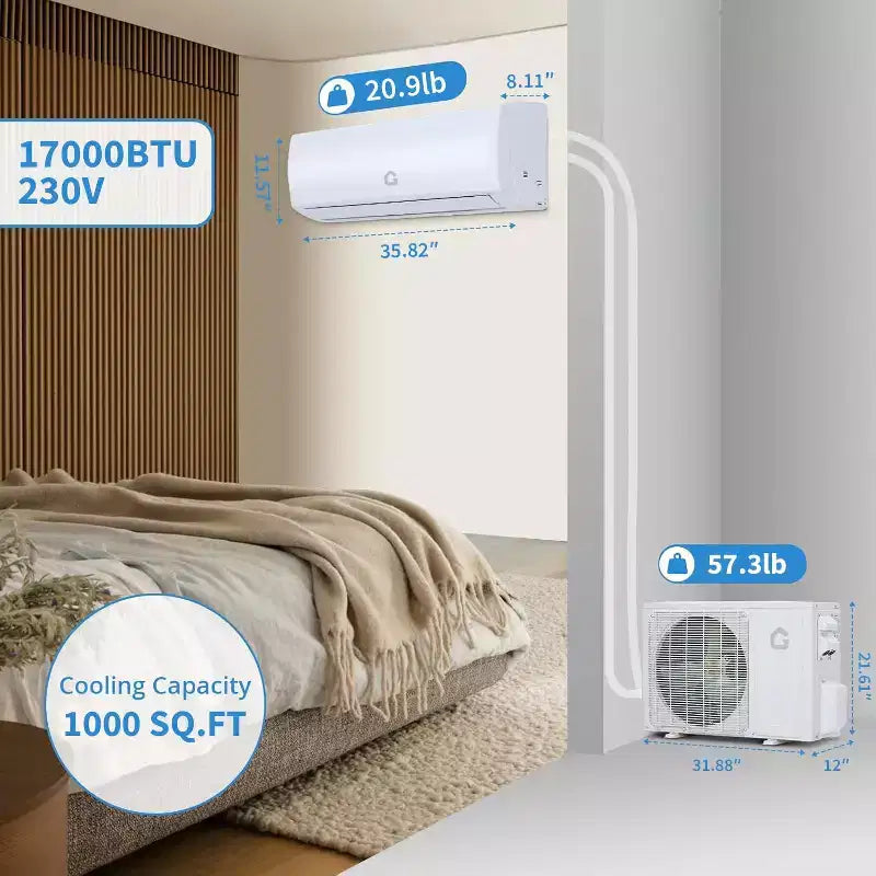 Climatiseur Chauffage Acekool 17000 BTU Mini Split, Pompe à Chaleur Inverter WiFi, Climatisation sans Conduit 230V, Refroidit Chauffe 116 m², Blanc