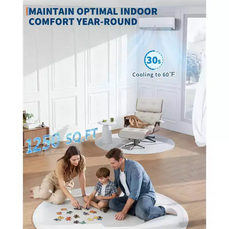 Acekool Sistema Mini Split de 12.000 BTU SEER2 19 de Aire Acondicionado y Calefacción, Inverter 6 en 1, Sin Ductos, Montaje en Pared, Blanco, Con Kits de Instalación