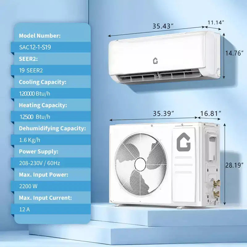 Acekool 12 000 BTU 19 SEER2 Climatiseur et Chauffage Mini Split, Inverter, 208-230V, Blanc, Télécommande et Minuteur