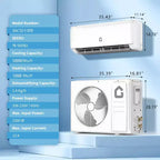 Acekool 12 000 BTU 19 SEER2 Climatiseur et Chauffage Mini Split, Inverter, 208-230V, Blanc, Télécommande et Minuteur