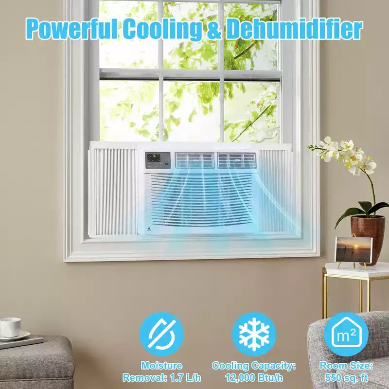 Climatiseur de fenêtre Acekool 12 000 BTU, unité de climatisation intelligente Wi-Fi avec télécommande, ventilateur déshumidificateur de refroidissement 3-en-1, 4 vitesses de ventilation