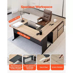 VEVOR L-Shaped Executive Desk, Modern Reversible Office Table with Drawers & Storage Cabinet, 350 LBS Load Capacity, Black&Brown
