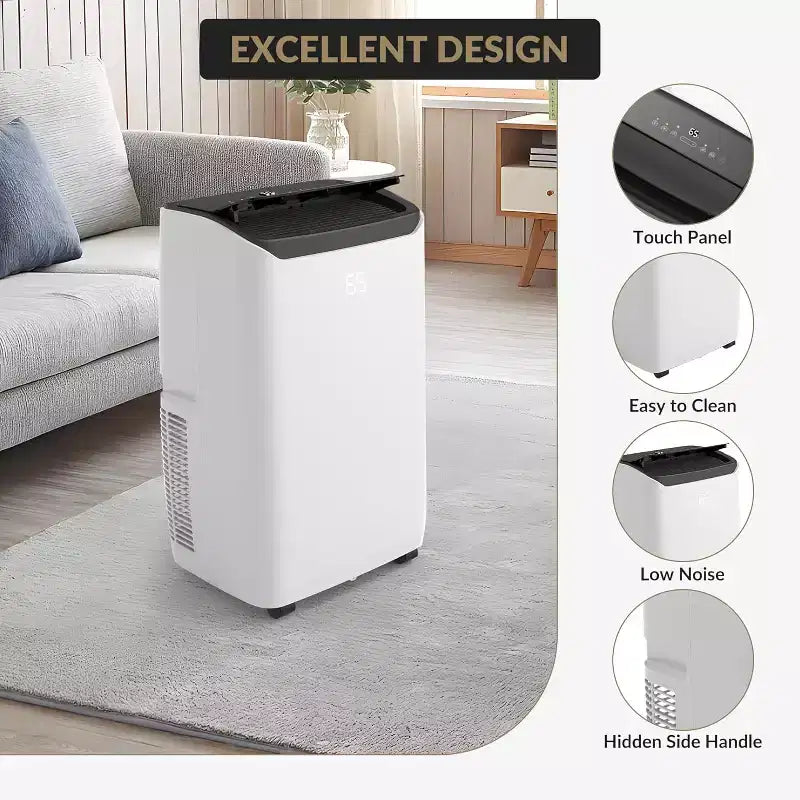 Climatiseur portatif GUSTOWAVE 14 000 BTU avec fonctions de refroidissement, de déshumidification et de ventilation, minuterie de 24 heures, rafraîchit une surface allant jusqu'à 70 m², noir.
