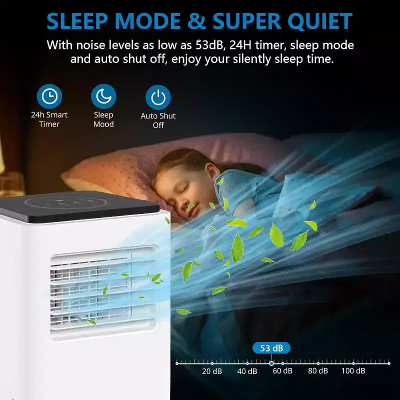 Climatiseur portable GustoWave 8000 BTU, unité de climatisation économe en énergie avec télécommande, minuterie 24h, pour pièces jusqu'à 32,5 m².