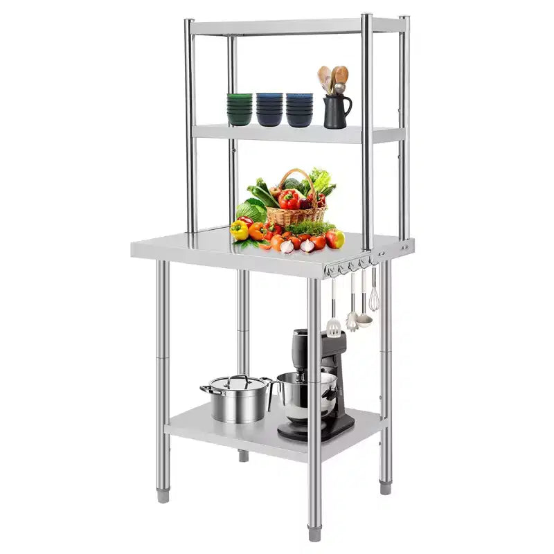 Stainless Steel Table with Shelves,Prep Table with Hooks,Heavy Duty Worktable Workbench for Home Commercial Kitchen Steel Countertop