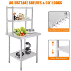 Stainless Steel Table with Shelves,Prep Table with Hooks,Heavy Duty Worktable Workbench for Home Commercial Kitchen Steel Countertop
