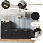 Shoe cabinet with bench, 4 flip-up drawers and open top shelf, wooden storage bench, suitable for entryway or living room, brown.