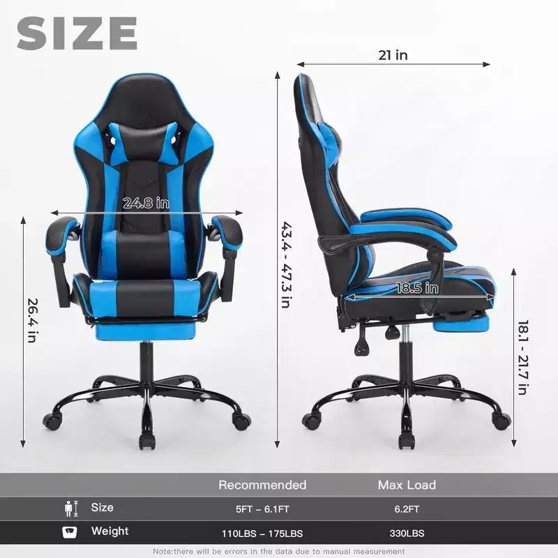 Sillón de Gaming con Reposapiés, Silla Ergonómica para Ordenador con Reposacabezas y Soporte Lumbar, Silla de Juego Transpirable y Ajustable en Altura para Hogar y Oficina