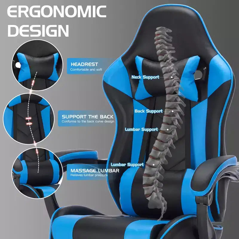 Sillón de Gaming con Reposapiés, Silla Ergonómica para Ordenador con Reposacabezas y Soporte Lumbar, Silla de Juego Transpirable y Ajustable en Altura para Hogar y Oficina