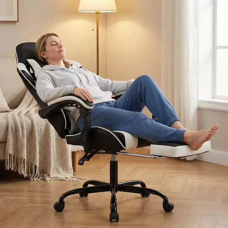 Sillón de Gaming con Reposapiés, Silla Ergonómica para Ordenador con Reposacabezas y Soporte Lumbar, Silla de Juego Transpirable y Ajustable en Altura para Hogar y Oficina
