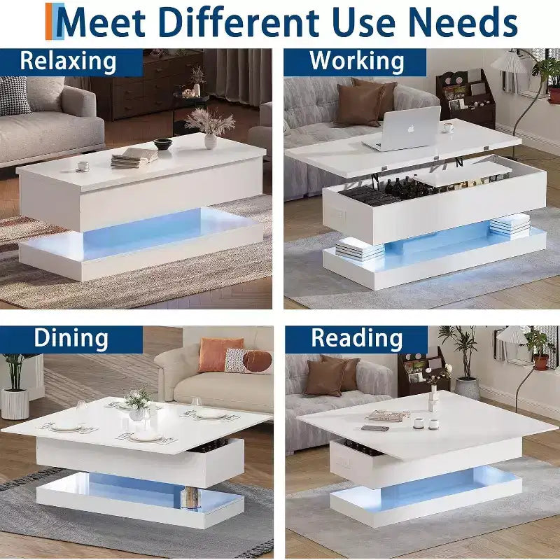 Table basse relevable de 120 cm, table de rangement moderne pour salon, salle à manger, bureau à domicile - 120 L*49 l*45 H cm