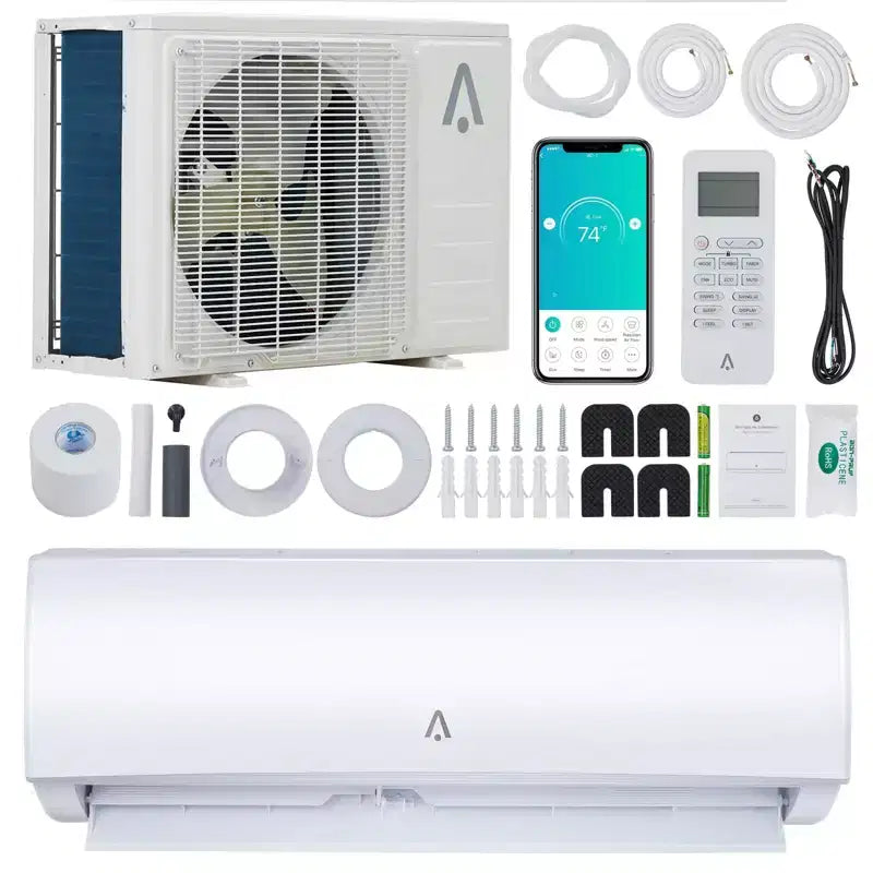 Climatiseur et Chauffage Mini Split sans Conduit 9000 BTU Inverter, 19 SEER2, 115V, Compatible WiFi et Alexa, Auto-Nettoyant, Télécommande, Refroidit 51 m²