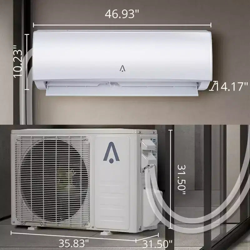 Climatiseur et Chauffage Mini Split sans Conduit 9000 BTU Inverter, 19 SEER2, 115V, Compatible WiFi et Alexa, Auto-Nettoyant, Télécommande, Refroidit 51 m²