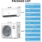 Climatiseur et Chauffage Mini Split 9000 BTU - Système Inverter Sans Conduit 20 SEER2, Auto-Nettoyant, WiFi/Alexa/Télécommande, Kit d'Installation, Refroidit 42 m², Norme Américaine