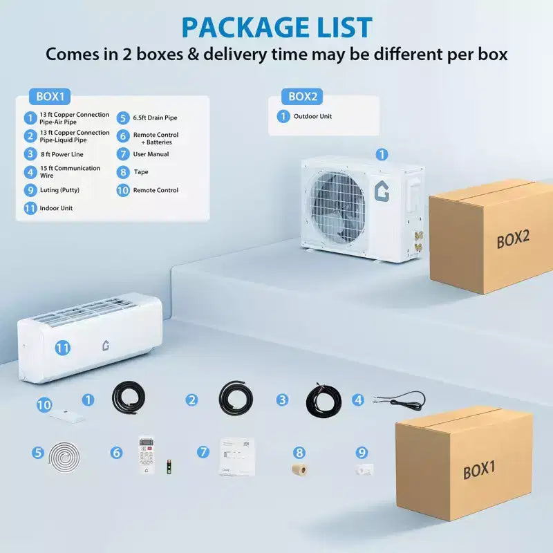 Climatiseur et Chauffage Mini Split 12000 BTU, Inverter 21 SEER2, Mural sans Conduit, 230V, WiFi/Télécommande, R32, ECO, Déshumidification, Minuterie 24H, Refroidissement Haute Vitesse