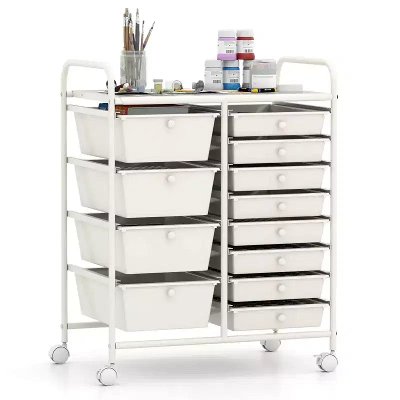 Costway 12-Drawer Rolling Storage Cart with Removable Drawers & Lockable Casters for Office White