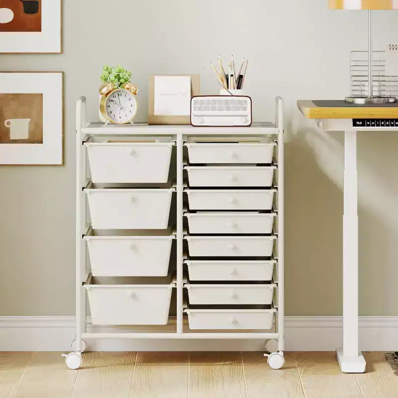 Chariot de rangement roulant Costway à 12 tiroirs avec tiroirs amovibles et roulettes verrouillables pour bureau blanc