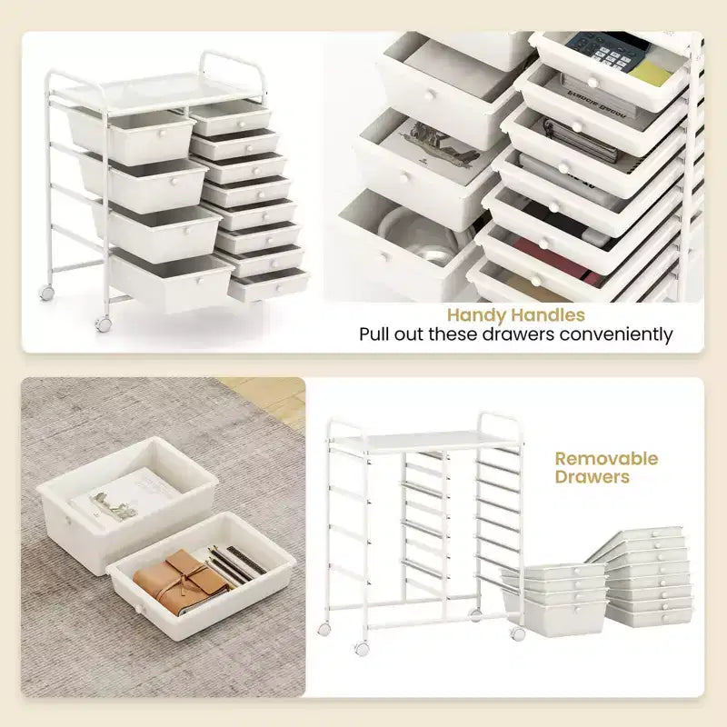 Chariot de rangement roulant Costway à 12 tiroirs avec tiroirs amovibles et roulettes verrouillables pour bureau blanc