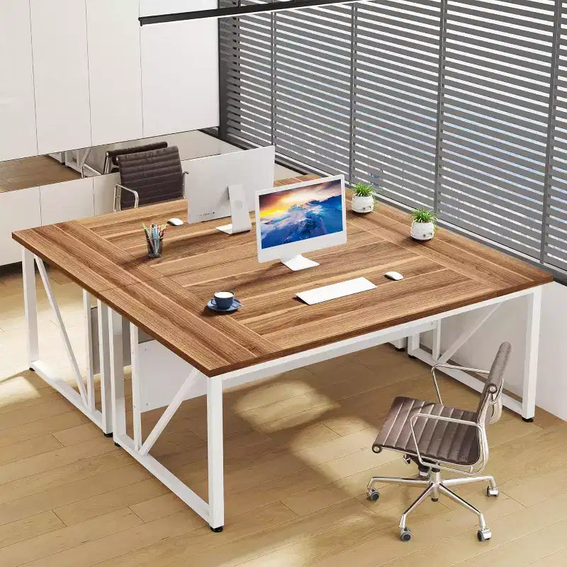 Lantine 63-inch Computer Desk with Bottom Storage Shelf, Dark Walnut and Steel Leg, Home Office Writing Workstation, Cabinet not Included (Beige)