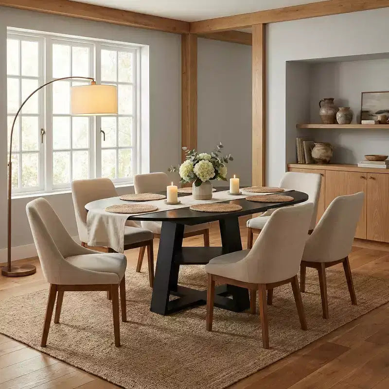 Extendable Round Dining Table for 4-8 People with Storage Shelf