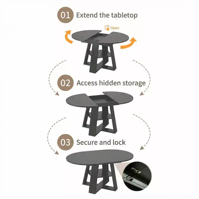 Extendable Round Dining Table for 4-8 People with Storage Shelf