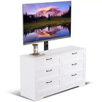 Modern TV Stand with Height Adjustable Mount - 6 Drawer Storage Dresser - Fits 32-80 Inch TVs - Entertainment Console Table for Bedroom