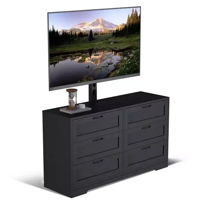 Modern TV Stand with Height Adjustable Mount - 6 Drawer Storage Dresser - Fits 32-80 Inch TVs - Entertainment Console Table for Bedroom