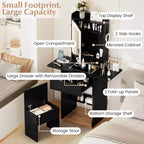 Coiffeuse Costway avec miroir et lumières, tabouret, 2 tables à abattants, station de charge Noir/Blanc