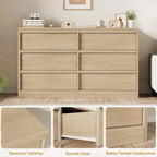 Commode 6 tiroirs de 120 cm de large en chêne naturel – Grande commode en bois pour chambre à coucher, chambre d'enfant et entrée