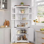 Lighted Farmhouse Corner Storage Cabinet, 67 In Tall Organizer with Adjustable Shelves, Glass Door, for Living Room, Kitchen, Bathroom, Entryway