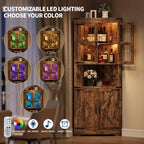 Lighted Farmhouse Corner Storage Cabinet, 67 In Tall Organizer with Adjustable Shelves, Glass Door, for Living Room, Kitchen, Bathroom, Entryway