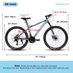 Bicicleta de montaña NAYSAYE de 26 pulgadas y 21 velocidades para adultos con cuadro de acero de alto carbono y frenos de disco mecánicos dobles, 67*26.5*38