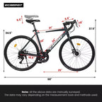 NAYSAYE Bicicleta de Carretera 700C, 16 velocidades, cuadro ligero de aluminio con doble freno de disco para hombre y mujer, 68*18*37.5