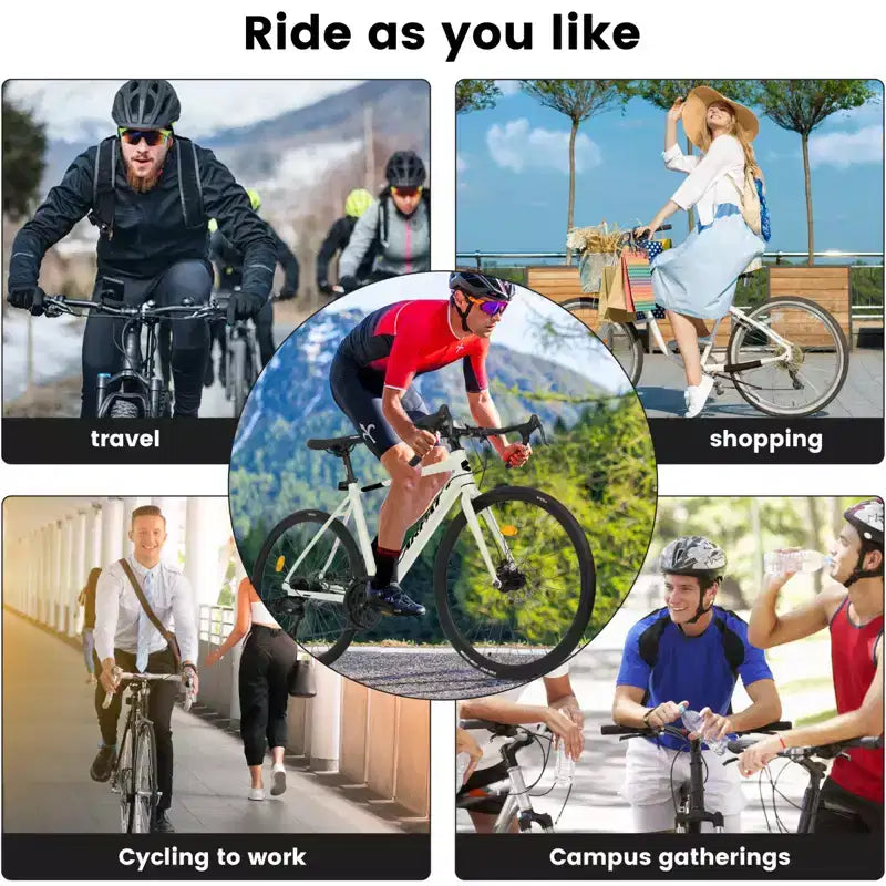 NAYSAYE Bicicleta de Carretera 700C, 16 velocidades, cuadro ligero de aluminio con doble freno de disco para hombre y mujer, 68*18*37.5