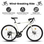 NAYSAYE Bicicleta de Carretera 700C, 16 velocidades, cuadro ligero de aluminio con doble freno de disco para hombre y mujer, 68*18*37.5