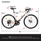 NAYSAYE Bicicleta de Carretera 700C, 16 velocidades, cuadro ligero de aluminio con doble freno de disco para hombre y mujer, 68*18*37.5