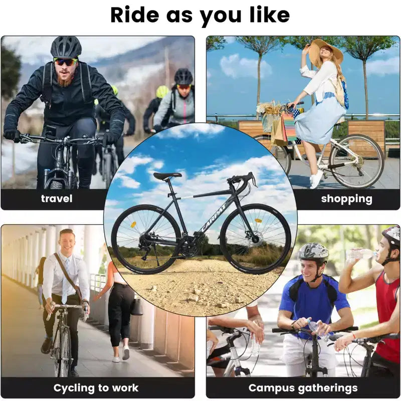NAYSAYE Bicicleta de Carretera 700C, 16 velocidades, cuadro ligero de aluminio con doble freno de disco para hombre y mujer, 68*18*37.5