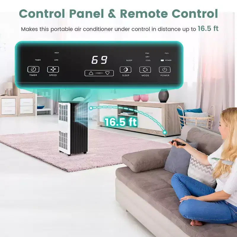 Acondicionador de aire portátil Costway 8000 BTU ASHRAE Unidad de aire acondicionado 3 en 1 con refrigeración, deshumidificador, ventilador y modo de suspensión