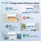 Climatiseur et Chauffage Mini Split Costway 12000 BTU avec Pompe à Chaleur, Kit d'Installation Complet