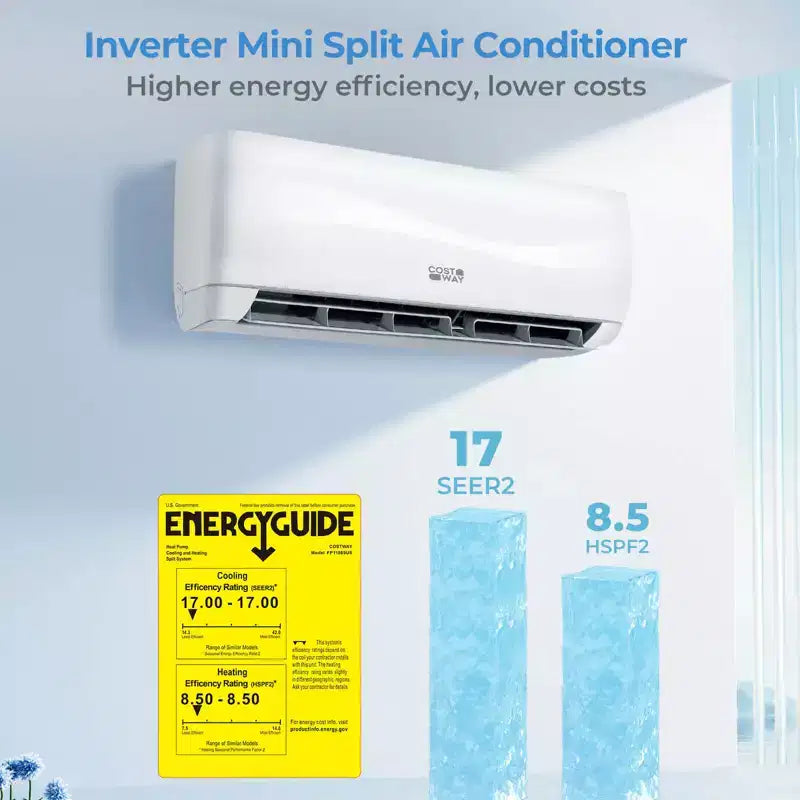 Climatiseur et Chauffage Mini Split Costway 12000 BTU avec Pompe à Chaleur, Kit d'Installation Complet